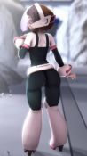 1girl 3d animated ass ass_shake audible_music bodysuit boku_no_hero_academia boots brown_eyes brown_hair dancing from_behind greatm8 helmet highres looking_at_viewer looking_back music short_hair solo sound thighs uraraka_ochako video