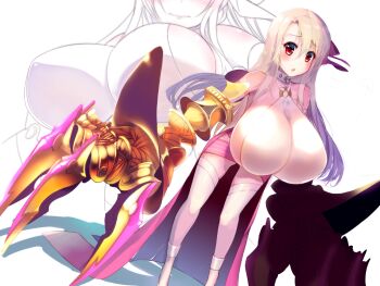 10s 1girl alternate_breast_size_(larger) bare_shoulders blush breasts claws cosplay fate/extra fate/extra_ccc fate/grand_order fate/kaleid_liner_prisma_illya fate_(series) female_focus hair_ribbon huge_breasts illyasviel_von_einzbern long_hair looking_at_viewer o-ring o-ring_top open_mouth oppai_loli p_answer passion_lip_(cosplay) passionlip_(fate) passionlip_(fate)_(cosplay) purple_ribbon red_eyes revealing_clothes ribbon solo very_long_hair white_hair