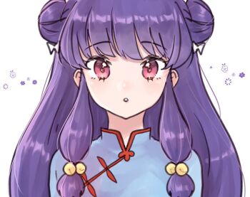 1girl china_dress chinese_clothes double_bun dress hair_bun highres long_hair open_mouth pink_eyes purple_hair ranma_1/2 shampoo_(ranma_1/2) sidelocks