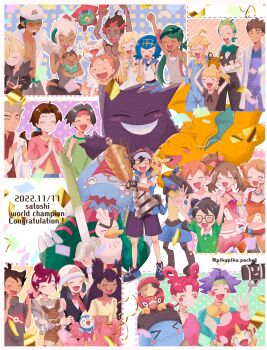 >_< 6+boys 6+girls absurdres adjusting_eyewear afro aqua_shirt arms_up ash_ketchum baby baseball_cap beanie black-framed_eyewear black_gloves black_hair black_pants black_vest blonde_hair blue_eyes blue_jumpsuit blue_pants blue_shirt blue_shoes blue_vest blush blush_stickers bonnie_(pokemon) border bow bowtie bracelet brock_(pokemon) brown_hair brown_shirt carrying carrying_baby carrying_person cellphone character_name chloe_(pokemon) cilan_(pokemon) clapping clemont_(pokemon) clenched_hand closed_eyes closed_mouth clothed_pokemon clothes_around_waist commentary_request confetti crossed_arms crying dark-skinned_female dark-skinned_male dark_skin darumaka dated dawn_(pokemon) dedenne delia_ketchum dracovish dragonite dress dynamax_band ear_piercing everyone eyelashes facial_hair fangs fingerless_gloves flower food gen_1_pokemon gen_2_pokemon gen_4_pokemon gen_5_pokemon gen_6_pokemon gen_7_pokemon gen_8_pokemon gengar gladion_(pokemon) glasses gloves goatee goh_(pokemon) green-framed_eyewear green_bow green_bowtie green_hair green_headband green_shirt grey_hair grey_hoodie grey_overalls grey_shirt grin hair_bun hair_flower hair_ornament hair_ribbon hairband hand_on_eyewear happy_tears hat headband highres holding holding_food holding_poke_ball holding_pom_poms holding_shield holding_spring_onion holding_trophy holding_vegetable holding_weapon hood hood_down hoodie ichi_(pikapikapocket) idol_clothes iris_(pokemon) jacket james_(pokemon) jessie_(pokemon) jewelry jumpsuit kiawe_(pokemon) lab_coat lana_(pokemon) lei_(pokemon) lillie_(pokemon) long_hair long_sleeves lucario mallow_(pokemon) mature_male max_(pokemon) may_(contest)_(pokemon) may_(pokemon) meowth mismatched_eyebrows misty_(pokemon) morpeko morpeko_(full) multicolored_hair multiple_boys multiple_girls necklace nintendo no_shirt official_alternate_costume official_alternate_hairstyle on_head open_clothes open_jacket open_vest orange_hair outline overalls own_hands_together pants phone piercing pikachu pink_flower pink_hair pink_jacket pink_scarf pink_shirt pink_skirt piplup poke_ball poke_ball_(basic) poke_ball_theme pokedex pokemon pokemon_(anime) pokemon_(classic_anime) pokemon_(creature) pokemon_journeys pokemon_on_head pokemon_team pokemon_the_series:_black_&amp;_white pokemon_the_series:_diamond_and_pearl pokemon_the_series:_ruby_and_sapphire pokemon_the_series:_sun_&amp;_moon pokemon_the_series:_xy pom_pom_(cheerleading) pom_poms ponytail professor_burnet professor_kukui professor_oak purple_hair purple_shorts red_hair red_hat red_headband red_shirt ribbon rotom rotom_dex rotom_phone round_eyewear scarf selfie_stick serena_(pokemon) shield shirt shoes short_hair short_sleeves shorts side_ponytail single_hair_bun sirfetch'd skirt sleeveless sleeveless_shirt smartphone smile smiley_face sophocles_(pokemon) spiked_hair spoilers spring_onion streaming_tears striped_clothes striped_shirt sunglasses suspenders tan tears teeth togedemaru topless_male tracey_sketchit trophy two-tone_eyebrows two-tone_hair v vegetable very_long_hair vest weapon white_border white_dress white_hair white_hat white_jacket white_outline white_shirt wig wobbuffet yellow_hairband yellow_shirt z-crystal z-ring