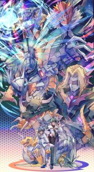 absurdres agumon agumon_x-antibody armor beelzebumon beelzebumon_x-antibody claws digimon digimon_(creature) dracumon evolution greymon_x-antibody highres looking_at_viewer mask metalgreymon metalgreymon_x-antibody necktie sangloupmon sharp_teeth smile teeth tyrannosaurus_rex vamdemon vamdemon_x-antibody wargreymon wargreymon_x-antibody