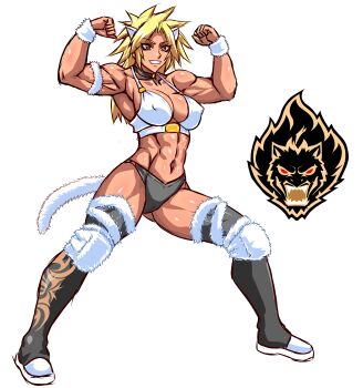 1girl abs absurdres blonde_hair highres muscular muscular_female navel original solo tagme taroimo_(00120014) wrestler wrestling_outfit