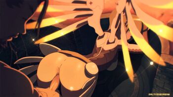 1boy 1girl animated animated_gif anus arms_up artist_name ass beard bent_over blurry bodysuit bouncing_breasts breasts brown_hair closed_mouth clothed_female_nude_male clothed_sex dark-skinned_male dark_skin depth_of_field doggystyle expressionless facial_hair from_behind halo hanzo_(overwatch) hetero interracial large_breasts looping_animation mechanical_wings mercy_(overwatch) nude overwatch overwatch_1 penis plus_sign ponytail pussy saltyicecream sex sex_from_behind short_hair skin_tight smile solo_focus sparkle uncensored vaginal wings yellow_wings