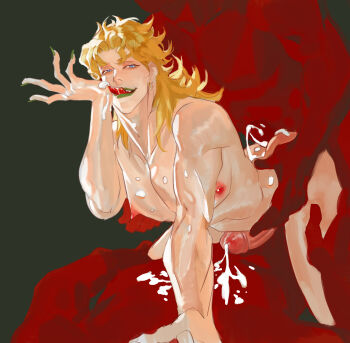 2boys anal blonde_hair cum cum_on_body dio_brando earrings elna highres jewelry jojo_no_kimyou_na_bouken long_hair mob_face multiple_boys sex yaoi