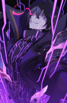 Rule 34 | 1boy, absurdres, black coat, black gloves, black hair, black pants, cid kagenou, cid kagenou (shadow), coat, gloves, highres, hood, hood up, itame moyashi, kage no jitsuryokusha ni naritakute!, long hair, pants, red eyes, short hair, smile, tagme, yellow trim