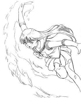 Rule 34 | 1990s (style), 1girl, arm up, bishoujo senshi sailor moon, bow, bowtie, choker, dynamic pose, elbow gloves, floating hair, foot out of frame, gloves, greyscale, headband, hino rei, light blush, lineart, long hair, looking at viewer, miniskirt, monochrome, open mouth, outstretched arm, pleated skirt, retro artstyle, sailor collar, sailor mars, school uniform, serafuku, serious, simple background, skirt, sleeveless, solo, standing, standing on one leg, teiku (take), thighhighs, v-shaped eyebrows