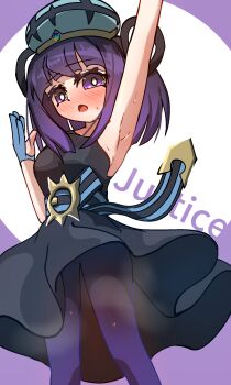 1girl absurdres armpits blush gwynn_(pokemon) highres nintendo pokemon pokemon_legends:_z-a purple_eyes purple_hair reisaki_niseen solo