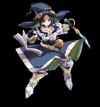 1boy belt black_background black_gloves black_hair black_hat blush book boots closed_mouth collarbone fighting_stance full_body gloves green_eyes hat hat_belt highres holding holding_knife knife merc_storia merc_storia_art_team official_art open_book pants parted_bangs robe rusty_(merc_storia) simple_background solo standing tachi-e tsurime v-shaped_eyebrows white_belt white_boots white_pants witch_hat