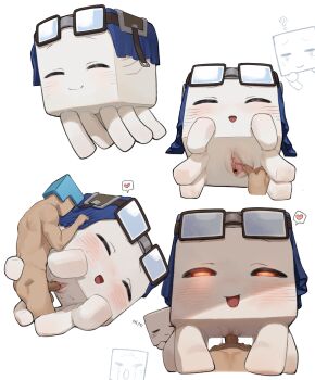 1boy :d ^_^ absurdres aviator_cap bestiality blush closed_eyes commentary creature creature_focus ghast goggles goggles_on_head gu_deulmok happy_ghast heart highres minecraft multiple_views open_mouth penis pussy_juice sex simple_background smile spoken_heart sweat uncensored vaginal white_background zzz