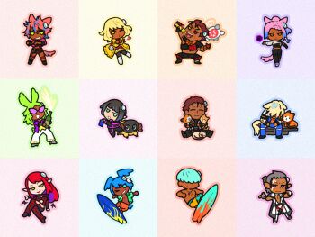 5boys 5girls :d animal_ears aqua_eyes aqua_hair black_hair blonde_hair blowing_kiss cat cat_ears cat_girl cat_tail chibi chibi_only commentary crossed_legs dark-skinned_female dark-skinned_male dark_skin deep_blue_(ff14) dreadwyrmtrance eheeya_(ff14) elezen elf english_commentary eutrope_(ff14) final_fantasy final_fantasy_xiv frown green_eyes green_hair grey_hair grin hair_over_eyes hector_(ff14) heterochromia honey_b._lovely hyur lalafell long_hair medium_hair miqo'te multiple_boys multiple_girls multiple_views o3o one_eye_closed open_mouth pink_hair pointy_ears purple_eyes purple_hair rabbit_boy rabbit_ears red_hair red_hot_(ff14) retsarra_(ff14) short_hair smile sugar_riot surfboard surfing tail the_tyrant_(ff14) vamp_fatale viera yaana_(ff14) yan_(final_fantasy) yellow_eyes