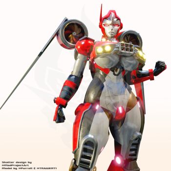 1girl 3d andypurro blender_(medium) breasts colored_skin crotch_plate curvy glowing glowing_eyes grey_skin helmet highres humanoid_robot large_breasts mechanical_wings red_eyes robot robot_girl shatter_(transformers) solo thick_thighs thighs transformers wings