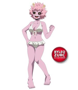 1girl ashido_mina barefoot boku_no_hero_academia bra breasts colored_skin feet horns leozurcxxx panties pink_hair pink_skin short_hair solo swimsuit underwear
