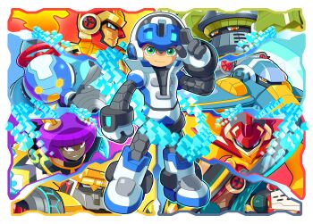 6+boys absurdres armor aviator_(mighty_no._9) battalion_(mighty_no._9) beck_(mighty_no._9) blue_eyes bob_cut brandish_(mighty_no._9) countershade_(mighty_no._9) cryosphere dynatron_(mighty_no._9) everyone fire full_body green_eyes hat helmet highres hose mighty_no._9 multiple_boys non-humanoid_robot orange_eyes pyrogen_(mighty_no._9) red_eyes redesign robot robot_girl seismic_(mighty_no._9) smile sombrero ultimatemaverickx valve weapon yellow_eyes