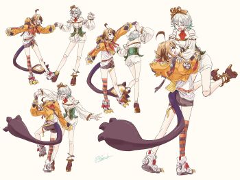 Rule 34 | 2girls, absurdres, ahoge, bare shoulders, black shoes, black shorts, black tail, blonde hair, brown hair, cecilia immergreen, commentary, dancing, doll joints, giggling, gigi murin, hands on another's shoulders, high heels, highres, holding hands, holojustice, hololive, hololive english, hood, hoodie, huge ahoge, joints, lifting person, multicolored hair, multicolored shoes, multiple girls, open mouth, orange hoodie, pink eyes, shirt, shoes, short hair, shorts, shozoku, single thighhigh, smile, striped clothes, striped thighhighs, tail, thighhighs, twintails, twirl, two-tone hair, untranslatable commentary, virtual youtuber, white background, white shoes, white shorts, winding key, yuri