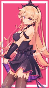 1girl alternate_costume blonde_hair commentary crown english_commentary goth_fashion gothic_lolita highres lidzi lolita_fashion mario_(series) nintendo purple_eyes rosalina super_mario_galaxy