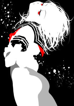 1girl bottomless commentary_request expressionless head_tilt kuromasa_shisei limited_palette no_lineart original red_eyes school_uniform serafuku short_hair solo white_hair