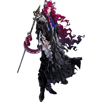 Rule 34 | 1boy, ahoge, animal ears, arknights, black shoes, blue bow, blue bowtie, bow, bowtie, curly hair, floating hair, headgear, highres, holding, holding staff, holding with tail, jewelry, leopard ears, leopard tail, long hair, long sleeves, official art, parted bangs, pink hair, prehensile tail, reaching, reaching towards viewer, ring, ryuuzaki ichi, shoes, smile, solo, staff, tachi-e, tail, third-party source, tragodia (npc) (arknights), transparent background, yellow eyes