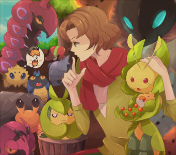 1boy accelgor burgh_(pokemon) dwebble gen_5_pokemon gym_leader joltik karrablast leavanny lowres nintendo pokemon pokemon_(creature) scolipede sewaddle swadloon venipede volcarona