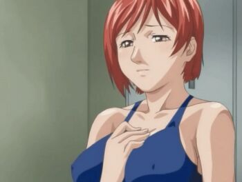 1girl 2005 animated animated_gif bible_black bible_black_only bulge closed_eyes clothing_aside competition_swimsuit erection erection_under_clothes fingering kobayashi_shinobu lowres one-piece_swimsuit open_mouth red_hair short_hair swimsuit swimsuit_aside tagme