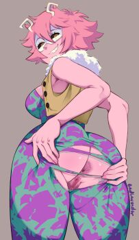 1girl absurdres antennae anus ashido_mina ass ass_focus ass_press badlavender black_sclera bodysuit boku_no_hero_academia breasts clitoral_hood clitoris clitoris_sleeve clothing_cutout colored_sclera colored_skin crotch_cutout crotchless crotchless_pants feet_out_of_frame female_pubic_hair from_behind grabbing_own_ass grin half-closed_eyes hands_on_own_ass high-waist_sideboob highres huge_ass large_breasts looking_at_viewer looking_back looking_down mask md5_mismatch mooning naughty_face no_panties pants pink_hair pink_skin presenting presenting_anus presenting_ass pubic_hair pussy seductive_smile shiny_skin sideboob signature simple_background smile smirk solo spread_anus spread_ass spreading_own_anus standing thick_thighs thighs torn torn_bodysuit torn_clothes uncensored wide_hips yellow_eyes