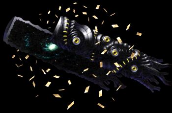 babel_(megami_tensei) devil_survivor_(series) devil_survivor_1 extra_eyes full_body galaxy highres kazuma_kaneko looking_at_viewer no_humans official_art scan shin_megami_tensei solo square third-party_source tower transparent_background yellow_eyes