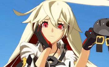 1girl 3d animated animated_gif ankh arc_system_works ass bodysuit female_focus fingernails_over_gloves game_screenshot gradient_background guilty_gear guilty_gear_xrd jack-o&#039;_valentine long_hair lowres multicolored_hair pantylines red_eyes solo two-tone_hair white_hair