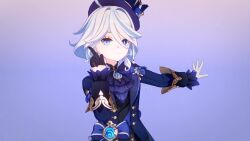 1boy 2girls 3d 60+fps absurdres aether_(genshin_impact) ahoge animated artist_name ascot asymmetrical_gloves audible_music black_gloves black_hat black_nails blender_(medium) blonde_hair blue_eyes blue_hair blue_hat blue_jacket bow bright_pupils brown_coat brown_hair coat commentary cowlick dancing english_commentary family_guy_death_pose_(meme) flower flower-shaped_pupils furina_(genshin_impact) genshin_impact gloves gradient_background hair_between_eyes half_gloves hand_up hat hat_flower hat_tassel heterochromia highres hoshino_ruby_dance hu_tao_(genshin_impact) index_finger_raised jacket jewelry lolita_fashion long_hair long_sleeves looking_at_viewer lying meme mismatched_pupils multicolored_hair multiple_girls multiple_rings nail_polish oshi_no_ko ouji_fashion outstretched_arm plum_blossoms porkpie_hat red_eyes red_shirt ring shirt short_hair sleeve_cuffs smile sound stormz67 symbol-shaped_pupils top_hat twintails upper_body video vision_(genshin_impact) watermark white_gloves white_hair white_pupils wide_sleeves