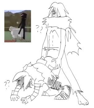 abs ass bent_over boku_no_hero_academia cape curly_hair enderman game_screenshot_inset highres inminent_rape inminent_sex long_hair midoriya_izuku minecraft parody scar sheep shigaraki_tomura standing superhero_costume top-down_bottom-up