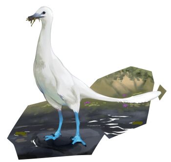 absurdres animal_focus beak bird combos_&amp;_doodles full_body halszkaraptor highres no_humans original simple_background solo tail water white_background