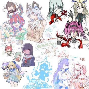 6+girls abby_(wuthering_waves) ahoge artist_collaboration artist_request bare_shoulders black_choker black_hair black_horns black_jacket black_shirt blue_hair blue_skirt book bow breasts buling_(wuthering_waves) cantarella_(wuthering_waves) carlotta_(splashing_summer)_(wuthering_waves) carlotta_(wuthering_waves) casual_one-piece_swimsuit chisa_(wuthering_waves) choker ciaccona_(wuthering_waves) closed_mouth clothing_cutout colored_inner_hair commentary_request curled_horns earrings eyewear_on_head female_rover_(wuthering_waves) fleurdelys_(wuthering_waves) hachikuma_z hair_between_eyes hair_bow hair_ribbon hand_on_own_face hand_up highres holding holding_book horns jacket jewelry large_breasts long_hair lupa_(wuthering_waves) medium_breasts medium_hair multicolored_hair multiple_girls official_alternate_costume one-piece_swimsuit open_mouth phoebe_(wuthering_waves) phrolova_(wuthering_waves) pink_bow pink_one-piece_swimsuit pointy_ears purple_hair red_hair ribbon rover_(wuthering_waves) sailor_collar shirt shoulder_cutout shrug_(clothing) skirt smile starblame streaked_hair sunglasses swimsuit tacet_discord_(wuthering_waves) tacet_mark_(wuthering_waves) translation_request tree_horns white_hair white_sailor_collar white_shrug wuthering_waves yellow_ribbon zani_(downtown_repose)_(wuthering_waves) zani_(wuthering_waves)