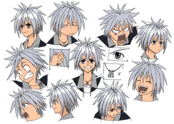 00s 1boy angry reference_sheet earrings grey_eyes haru_glory jewelry lowres male_focus model_sheet necklace rave_(manga) sad silver_hair solo spiked_hair