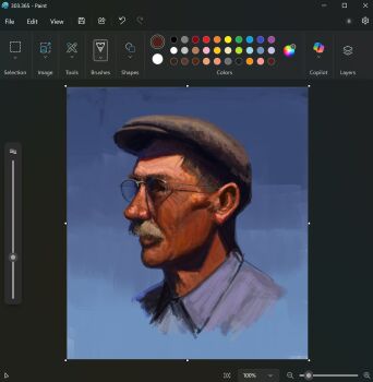 1boy art_program_in_frame christian_young commentary dark-skinned_male dark_skin english_commentary expressionless facial_hair glasses grey_hair hat highres male_focus microsoft_paint_(medium) microsoft_paint_(software) mustache original painterly portrait screencap short_hair solo wrinkled_skin