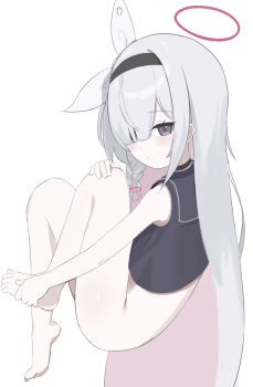 Rule 34 | 1girl, black hairband, blue archive, braid, choker, colored inner hair, commentary request, hair over one eye, hairband, halo, highres, long hair, looking at viewer, multicolored hair, pink hair, plana (blue archive), red halo, si shirono, solo, white hair