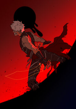 Rule 34 | 1boy, archer (fate), armor, breastplate, commentary request, dark-skinned male, dark skin, darkness, fate/grand order, fate (series), fingerless gloves, g0ringo, gloves, highres, kanshou &amp; bakuya (fate), male focus, mud, solo, white hair