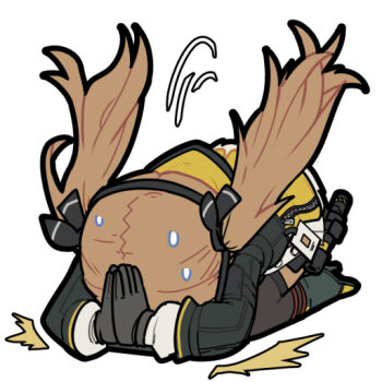 1girl apologizing black_ribbon brown_hair chibi chinese_commentary dogeza girls'_frontline girls'_frontline_2:_exilium hair_ribbon jacket lenna_(girls'_frontline_2) long_hair madcore motion_lines official_art own_hands_together ribbon solo sweatdrop twintails ump9_(girls'_frontline)