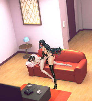 2girls 3d anus ass ass_grab barefoot bdsm black_footwear black_gloves black_hair black_lagoon bondage boots bound breasts couch dildo doggystyle dominatrix elbow_gloves femdom frederica_sawyer full_body game_console gloves high_heel_boots high_heels highres indoors joixxx lamp large_breasts latex legs long_hair long_legs medium_breasts multiple_girls nintendo_64 nipple_chain nipple_piercing nipples nude object_insertion panties perky_breasts piercing running_bond scar scar_on_neck sex sex_from_behind sex_toy shenhua shoes short_hair sideboob small_breasts spread_ass stiletto_heels strap-on table thigh_boots thighhighs thighs thong top-down_bottom-up topless_female uncensored underwear vaginal vaginal_object_insertion very_long_hair wooden_floor xoi yuri