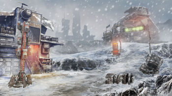 building commentary_request dated haguruma_rapt highres no_humans original outdoors scenery signature snow snowing stairs winter