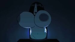 1girl animated armorv1 black_hair bouncing_breasts breasts female_focus ghost_girl hair_over_eyes hanging_breasts huge_breasts indoors interior large_areolae long_hair nipples nude solo static television the_ring video yamamura_sadako