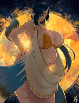 Rule 34 | absurdres, arm fins, black hair, breasts, fins, fish tail, highres, holding own stomach, long hair, okasbasement, original, pink scales, pregnant, tail