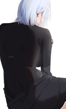 1girl absurdres black_bodysuit black_pants bodysuit elloinoire girls'_frontline grey_hair highres long_sleeves pants rpk-16_(girls'_frontline) short_hair simple_background solo white_background