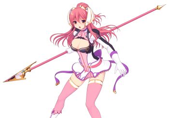 Rule 34 | 1girl, :o, boots, breasts, cleavage, cleavage cutout, clothing cutout, dress, en ciel rena, en ciel rena (sin), game cg, gloves, hair ornament, holding, holding behind back, holding polearm, holding polearm behind back, holding weapon, holding weapon behind back, kourin tenshi en ciel rena, large breasts, large variant set, long hair, long sleeves, looking at viewer, miniskirt, non-web source, official art, open mouth, pink hair, pink thighhighs, polearm, ponytail, red eyes, saitou natsuki, short dress, skirt, solo, spear, suhamaya, thighhighs, tomoe rena, transparent background, variant set, weapon, white gloves, zettai ryouiki