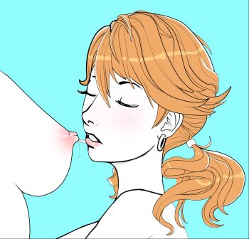 2girls breasts closed_eyes earrings final_fantasy final_fantasy_xiii jewelry large_breasts licking_nipple multiple_girls nipple_stimulation nipples nude oerba_dia_vanille pink_hair saliva saliva_trail simple_background sunbeam_(artist) twintails yuri