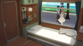 1boy 2girls abubu commentary commentary_request english_commentary highres mixed-language_commentary multiple_girls original