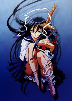 Rule 34 | 00s, 1girl, azuma hazuki, barefoot, clothes lift, feet, female focus, highres, long hair, official art, petticoat, skirt, skirt lift, slip showing, solo, sword, weapon, yami to boushi to hon no tabibito