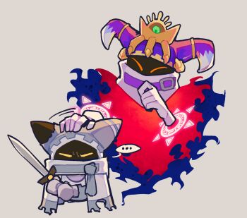 ... 2boys aluuuuu721 crown disembodied_hand dual_persona gloves hand_on_another's_head highres holding holding_sword holding_weapon horns interdimensional_magolor kirby's_return_to_dream_land kirby's_return_to_dream_land_deluxe kirby_(series) magolor magolor_epilogue male_focus master_crown multiple_boys nintendo no_humans rayman_limbs sword torn_clothes traitor_magolor weapon