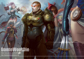 Rule 34 | 1boy, 5girls, aiming, alternate costume, alternate hair color, alternate hairstyle, artist name, ass, aura, back-to-back, bat (animal), beret, between fingers, black legwear, black shirt, blue dress, book, bow, breasts, brown hair, castle, cleavage, clenched hands, clock hands, commentary, dantewontdie, detached collar, detached sleeves, deviantart username, doom (2016), doom (series), doomguy, dragon, dress, elbow gloves, energy, fireball, flandre scarlet, floating, frilled shirt, frills, from behind, garter straps, gloves, glowing, glowing eyes, green eyes, green headwear, green skirt, hair bow, hair over one eye, hakurei reimu, hand up, hat, holding, holding knife, hong meiling, izayoi sakuya, jacket, knife, knives between fingers, large breasts, long hair, long skirt, mouth hold, multiple girls, nail polish, navel, open book, open mouth, pantyhose, patchouli knowledge, patreon, patreon username, pillar, platinum blonde hair, pocket watch, ponytail, red jacket, red nails, red shirt, red skirt, ribbon, serious, shirt, short hair, side ponytail, skirt, smile, smirk, sparkle, standing, taut clothes, taut shirt, thighhighs, thighs, tied shirt, tongue, tongue out, toothpick, touhou, very long hair, watch, watermark, web address, white legwear, wide sleeves, wind, wings, wristband