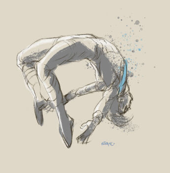 1boy artist_request bodysuit dc_comics dick_grayson domino_mask eye_mask full_body gloves highres jumping male_focus mask monochrome nightwing solo source_request spot_color upside-down