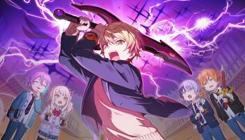 Rule 34 | 1other, 4boys, :3, akiyama mizuki, angry, aoyagi touya, aqua cardigan, aqua streaks, aura, belt, black belt, black gloves, black hoodie, black thighhighs, blazer, blonde hair, blonde streaks, blue hair, blue pants, blue skirt, book, bow, bowtie, buttons, cardigan, closed eyes, collared shirt, colorful palette, dark aura, deformed, diagonal-striped bow, diagonal-striped bowtie, diagonal-striped clothes, diagonal-striped necktie, drill hair, drill ponytail, drill sidelocks, ear piercing, earrings, electricity, facing viewer, fingerless gloves, floating clothes, funsai seyo! unvalentine no fukushuu (project sekai), furrowed brow, game cg, gloves, gradient hair, grey eyes, hair ribbon, hand up, high side ponytail, highres, holding, holding book, holding knife, holding sword, holding weapon, hood, hoodie, incoming attack, indoors, jacket, jewelry, kamishiro rui, kamiyama high school uniform (project sekai), knife, lapels, lightning, long sleeves, looking at another, mage staff, medium hair, mole, mole under eye, multicolored hair, multiple boys, necktie, notched lapels, official art, open cardigan, open clothes, open hoodie, open mouth, orange eyes, orange hair, pants, piercing, pink eyes, pink hair, pleated skirt, project sekai, prop knife, purple cardigan, purple hair, ribbon, school uniform, shinonome akito, shirt, short hair, sidelocks, skirt, sparkle, sparkling aura, split-color hair, staff, streaked hair, striped bow, striped bowtie, striped clothes, sweatdrop, sweater, sword, teeth, tenma tsukasa, thighhighs, third-party source, thunder, tongue, two-tone hair, unamused, v-shaped eyebrows, watch, weapon, white shirt, wristwatch, wristwatch over clothes, yellow sweater, zettai ryouiki