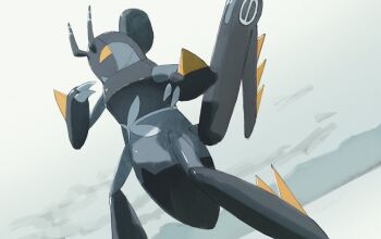 antennae bug claws grasshopper hashtag-only_commentary highres insect locust lokix nintendo no_humans orange_eyes pokemon pokemon_(creature) pokemon_focus sakuraiisui standing white_background