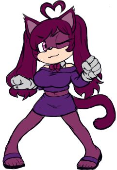 absurdres animal_ears bare_shoulders cat_ears cat_tail flat_color furry furry_female gloves hedgehog highres indie_virtual_youtuber midriff pink_eyes purple_hair purple_skirt purple_top rhydwings sandals saralene skirt star_(symbol) star_in_eye symbol_in_eye tail twintails virtual_youtuber white_background white_gloves